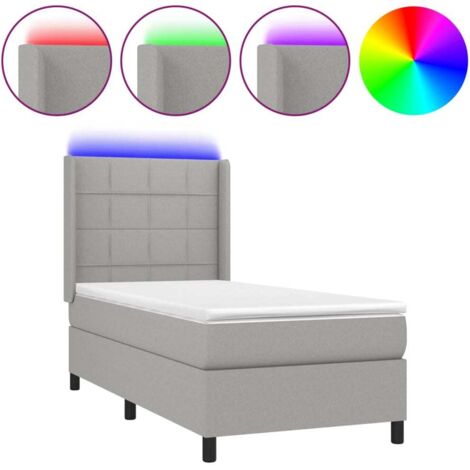 Haute qualité -Sommier tapissier avec matelas et LED Gris clair 80x200cm pour Adultes, Adolescents Tissu - Solide et Confortable4795 (1/5)
