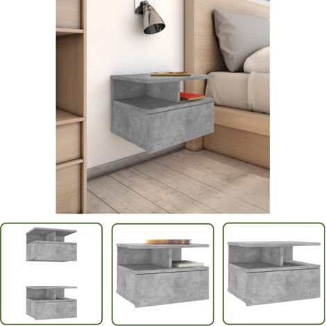 INLIFE Tables de chevet flottantes 2 pcs Gris béton 40x31x27 cm Aggloméré (1/5)
