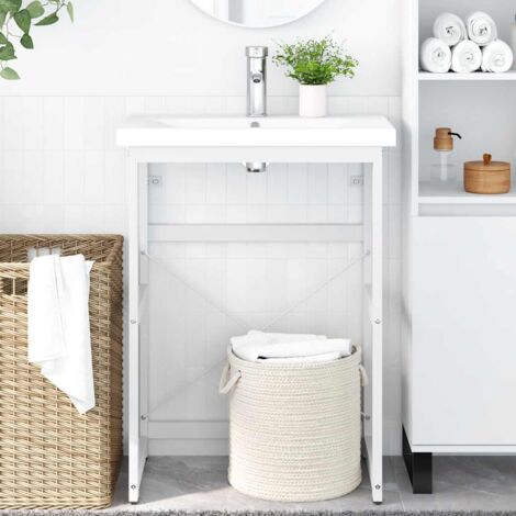 Cadre de lavabo de salle de bain,Bâti support pour lavabo,Meuble pour salle de bain Blanc 59x38x83 cm Fer BVM19553 (1/5)