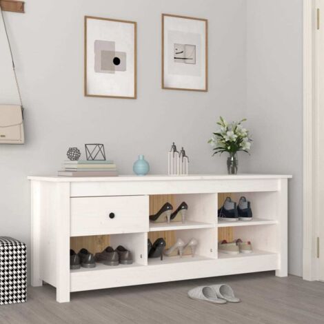 Armoire à chaussures,Meuble à chaussures,Etagère de Rangements Blanc 110x38x45,5 cm Bois de pin massif HYB13281 (1/5)