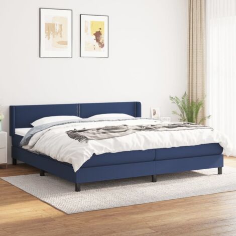 Lit à sommier tapissier avec matelas - Cadre De Lit Moderne: King Size - Lit Double - Bleu 200x200 cm Tissu Chic-221062 (1/5)