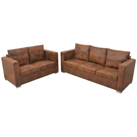 2 pcs Ensemble de canapé, Canapés droit, Canapés relax Moderne pour salon Chambre Cuir daim artificiel MJU8458 (1/5)