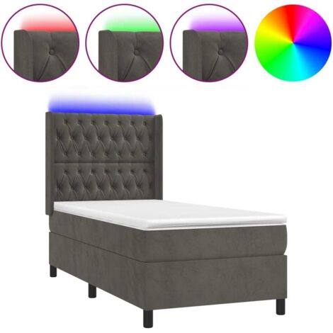 Haute qualité -Sommier tapissier et matelas et LED Gris foncé 80x200cm pour Adultes, Adolescents Velours - Solide et Confortable(matelas pas inclus)9140 (1/5)
