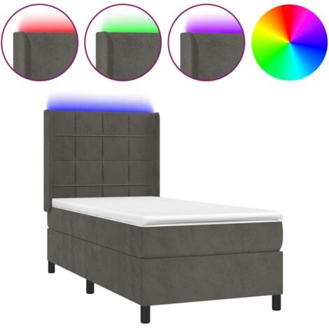 Haute qualité -Sommier tapissier et matelas et LED Gris foncé 80x200cm pour Adultes, Adolescents Velours - Solide et Confortable(matelas pas inclus)5052 (1/5)