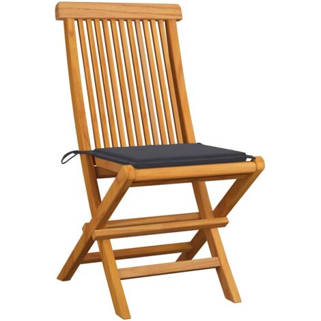 2 pcs Chaises de jardin avec coussins, Fauteuils Extérieur, Sièges confortable anthracites Bois de teck BGT45031 (1/5)