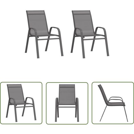 Furniture Limited - Chaises empilables de jardin lot de 2 Gris (1/5)