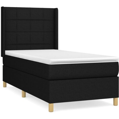 Haute qualité -Lit à sommier tapissier et matelas Noir 80x200 cm pour Adultes, Adolescents Tissu - Solide et Confortable(matelas pas inclus)16753 (1/5)