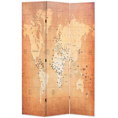 Cloison de séparation pliable, Paravent sur Pied, Séparation de pièce, Cloison mur écran, Paravent sur Pied, Séparation de pièce, Cloison mur écran 120 x 170 cm Carte du monde Jaune SDG26305 (1/5)