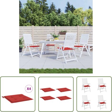 The Living Store Coussins de chaise jardin lot de 4 rouge 50x50x3cm tissu oxford - Coussins De Chaise - Coussin Exterieur - Coussin Jardin - Cushions Décoratifs - Mobilier De Jardin (1/5)