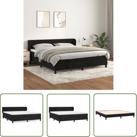 The Living Store Sommier à lattes de lit avec matelas Noir 180x200 cm Velours - Lit Double - Lit Velours - Lit Design - Literie - Chambre À Coucher (1/5)