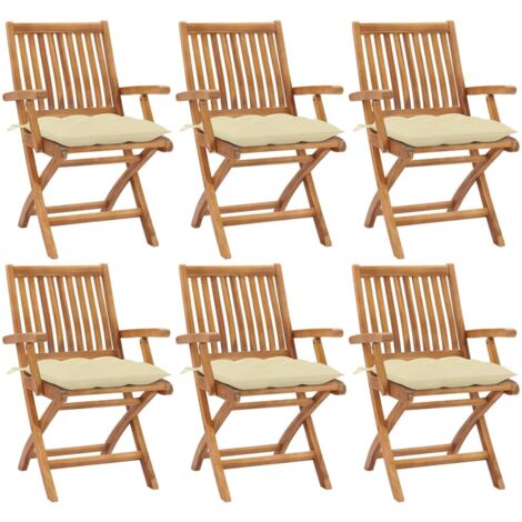 6 pcs Chaises pliables de jardin avec coussins, Chaises de jardin à dîner, Fauteuils de jardin Bois de teck BGT16024 (1/5)
