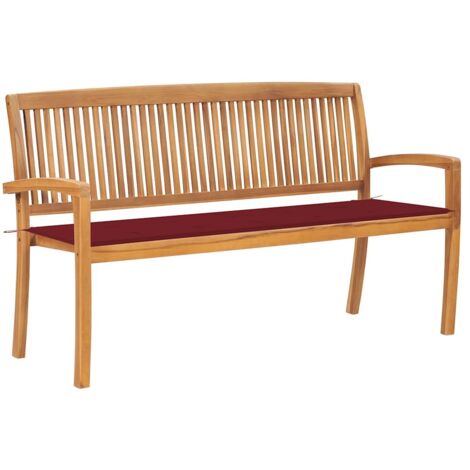 Banc de jardin empilable, Banc d'extérieur, Banquette moderne et coussin 159 cm Bois de teck massif NKK13708 (1/5)