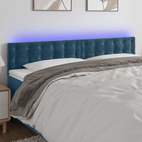 Tête de lit à LED pour lit double, Cadre de lit, Tableau décoratif de chevet Bleu foncé 180x5x78/88 cm Velours SDG84890 (1/5)