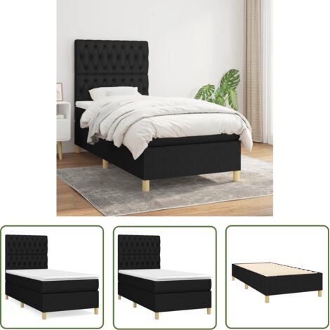 The Living Store Sommier à lattes de lit avec matelas Noir 90x200 cm Tissu - Lit Double - Lit Tapissier - Literie - Chambre À Coucher - Matelas À Ressorts Ensachés (1/5)