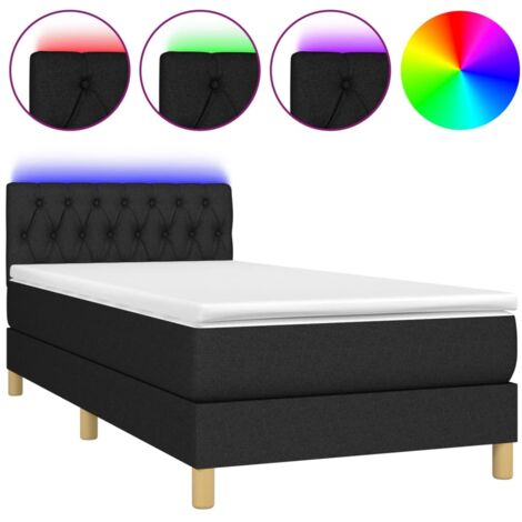 Sommier à lattes de lit avec matelas et LED Noir 90x190 Tissu (1/5)