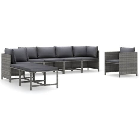 Salon de jardin 8 pcs - Canapé de jardin - Ensembles de Meubles d'exterieur - avec coussins Résine tressée Gris Chic-369321 (1/5)