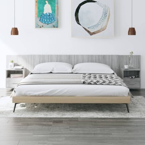 Tête de lit avec armoires, Tête de lit avec tables de chevet Gris sonoma Bois d'ingénierie SDG90751 (1/5)