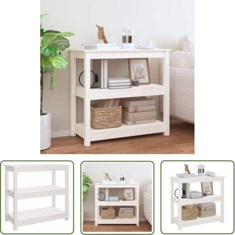 The Living Store Table console Blanc 80x40x74 cm Bois massif de pin - Table Basse - Meuble Entrée - Table D'appoint - Table Console Blanche - Table En Bois Massif (1/5)
