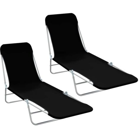 Chaises longues - Transat relax - Fauteuil de jardin Moderne pliables 2 pcs Acier et tissu Noir GF80995 (1/5)