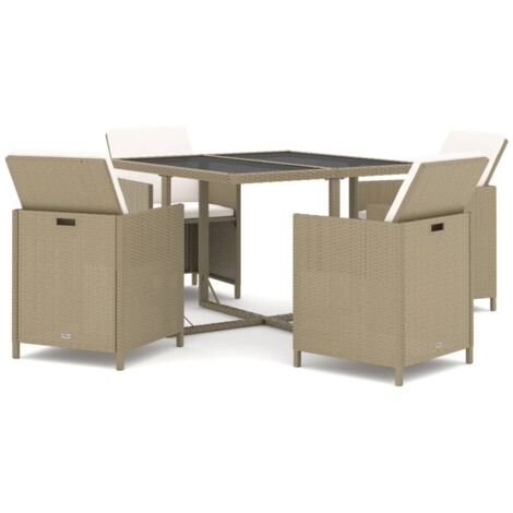 Salon de jardin 5 pcs - Mobilier de jardin - Meubles à dîner de jardin et coussins Poly rotin Beige Chic-367945 (1/5)