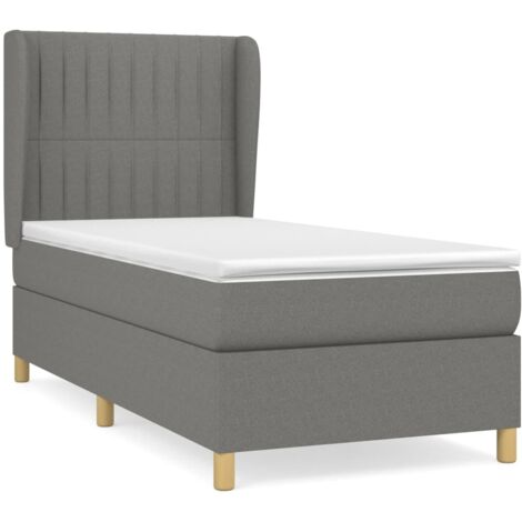 Lit à sommier tapissier avec matelas Gris foncé 90x200 cm Tissu (1/5)