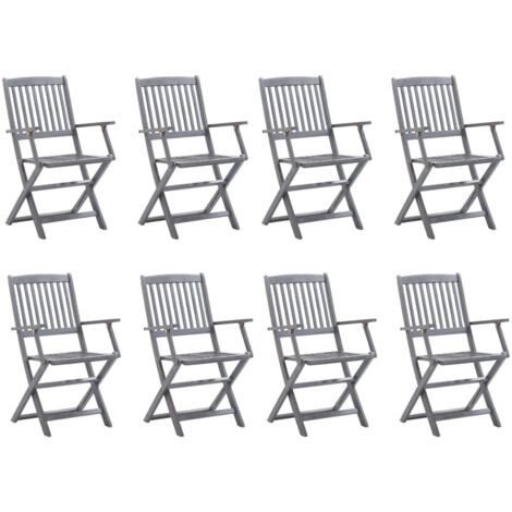 INLIFE Chaises pliables d'extérieur 8 pcs avec coussins Bois d'acacia (1/5)