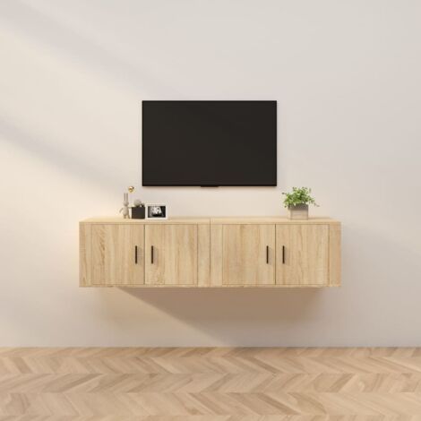 2 pcs Meubles TV muraux, Banc TV, Meuble TV suspendu, Lowboard chêne sonoma 80x34,5x40 cm YHJ83607 (1/5)