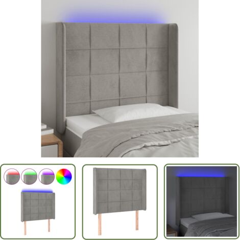 The Living Store Tête de lit à LED Gris clair 93x16x118/128 cm Velours - Tête De Lit Led - Tête De Lit Velours - Tête De Lit Moderne - Éclairage Led - Support Lombaire (1/5)