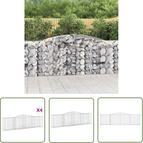 The Living Store Paniers à gabions arqués 4 pcs 400x50x100/120 cm Fer galvanisé - Panier De Gabion - Gabion - Mur De Gabion - Clôture De Jardin - Décoration De Jardin (1/5)