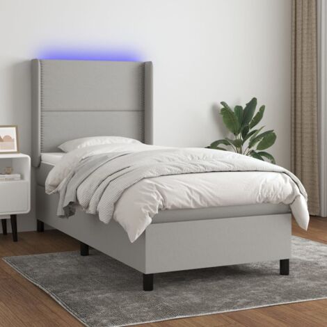 Sommier tapissier matelas et LED, Lit Adulte, Lit simple Gris clair 100x200 cm Tissu BVM49534 (1/5)