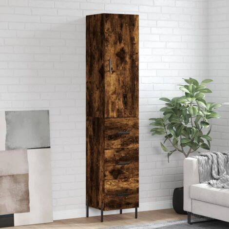 Buffet haut, Meuble de Rangement, Armoire de Cuisine Chêne fumé 34,5x34x180 cm Bois d'ingénierie NKK28410 (1/5)