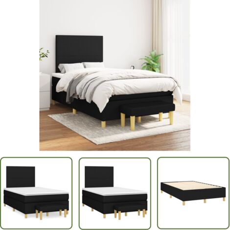The Living Store Sommier à lattes de lit avec matelas Noir 120x200 cm Tissu - Lit Double - Lit Plateforme - Matelas Ressorts Ensachés - Têtière Ajustable - Banc Rangement (1/5)