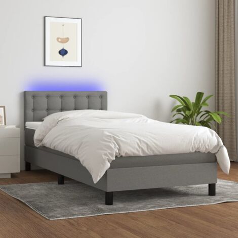 Sommier tapissier et matelas et LED, Lit Adulte, Lit simple Gris foncé 100x200 cm Tissu BVM42886 (1/5)