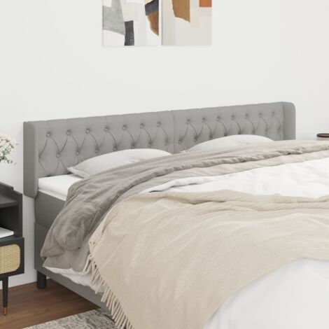 Tête de lit avec oreilles Armoire de Tête de lit avec oreilles pour Chambre - Gris clair 203x16x78/88 cm Tissu -22098 (1/5)