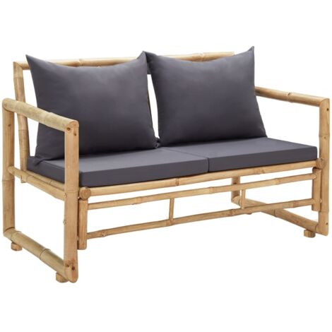 Banc de jardin, Banc d'extérieur, Banquette moderne avec coussins 115 cm Bambou NKK13041 (1/5)