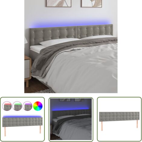 The Living Store Tête de lit à LED Gris clair 200x5x78/88 cm Velours - Tête De Lit Led - Tête De Lit Velours - Tête De Lit Moderne - Éclairage Led - Chaise Lit (1/5)