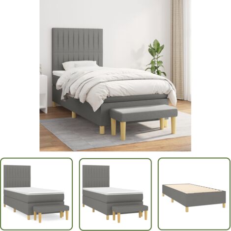 The Living Store Sommier à lattes de lit avec matelas Gris foncé 90x200 cm Tissu - Lit Plateforme - Lit Double - Matelas À Ressorts Ensachés - Têted Lit Ajustable - Banc Rangement (1/5)