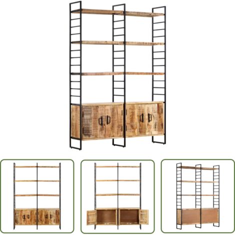 Bibliothèque à 4 niveaux, Étagère de Rangement, Meuble pour Dossier, Armoire de Rangement 124x30x180 cm Bois de manguier brut AXZ67387 BonneVie (1/5)