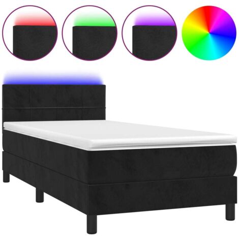 0Sommier tapissier avec matelas et LED Noir 100x200 cm Velours (1/5)