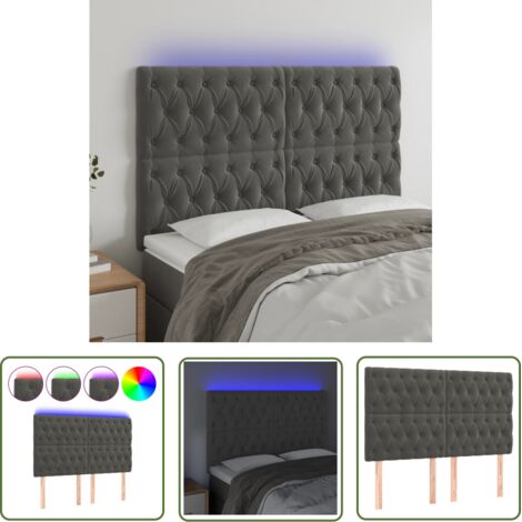 The Living Store Tête de lit à LED Gris foncé 144x7x118/128 cm Velours - Tête De Lit Led - Tête De Lit Velours - Tête De Lit Moderne - Éclairage Led - Têtière De Lit (1/5)