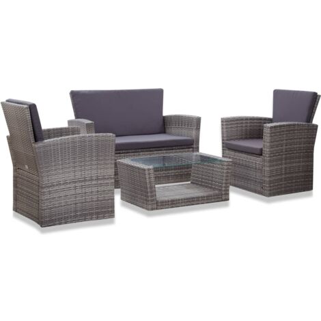 4 pcs Salon de jardin, Ensemble table et chaises de jardin, Meuble de jardin avec coussins Résine tressée Gris MKW818442 (1/5)