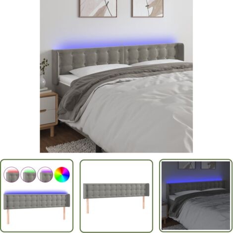 The Living Store Tête de lit à LED Gris clair 163x16x78/88 cm Velours - Tête De Lit Led - Tête De Lit Velours - Tête De Lit Moderne - Éclairage Led - Têtière De Lit (1/5)