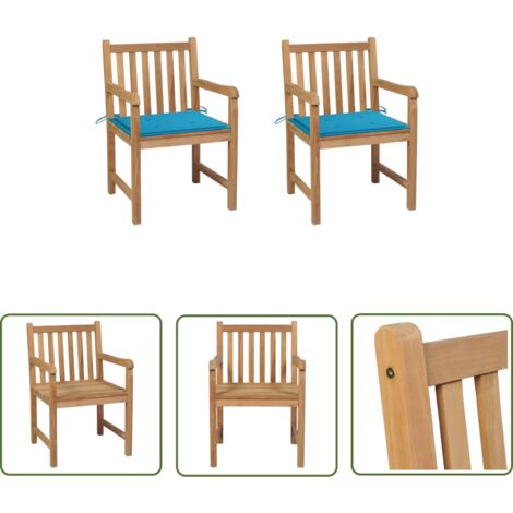 Furniture Limited - Chaises de jardin lot de 2 et coussins bleu (1/5)