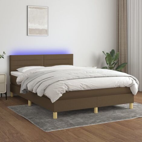 Sommier tapissier matelas et LED, Lit Adulte, Lit double Marron foncé 140x190 cm Tissu BVM41153 (1/5)