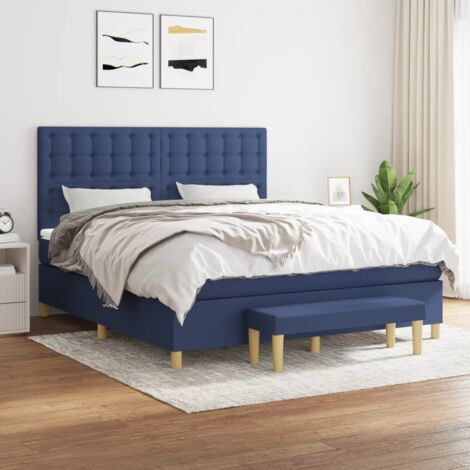 Lit double Lit à sommier tapissier avec matelas Lit Adulte Bleu 180x200 cm Tissu BVM86215 (1/5)