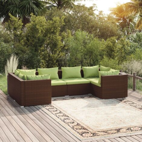 6 pcs Salon de jardin, Ensemble table et chaises de jardin, Meuble de jardin avec coussins Résine tressée Marron MKW295766 (1/5)