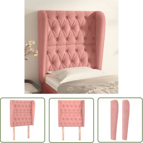 The Living Store Tête de lit avec oreilles Rose 83x23x118/128 cm Velours - Tête De Lit - Tête De Lit Velours - Tête De Lit Rose - Meuble Chambre - Literie (1/5)