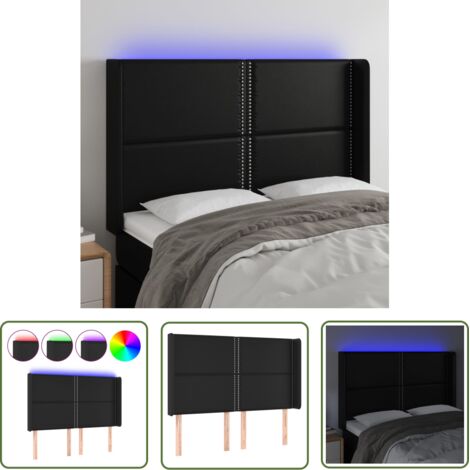 The Living Store Tête de lit à LED Noir 147x16x118/128 cm Similicuir - Tête De Lit Led - Tête De Lit Moderne - Tête De Lit Noire - Simicuir - Têtière De Lit (1/5)