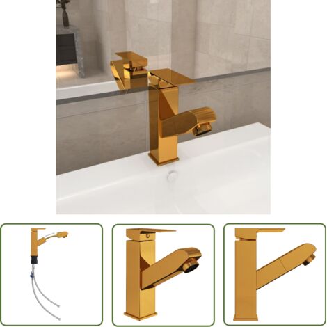 The Living Store Robinet de lavabo rétractable Finition dorée 157x172 mm - Robinet De Lavabo - Robinet Mitigeur - Robinetterie - Salle De Bain - Accessoires Salle De Bain (1/5)