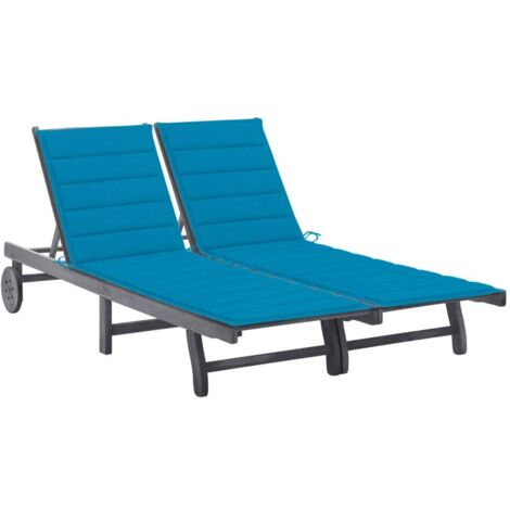 Chaise longue 2 places - Bain de soleil Transat Relax de jardin avec coussin Gris Acacia GF83385 (1/5)